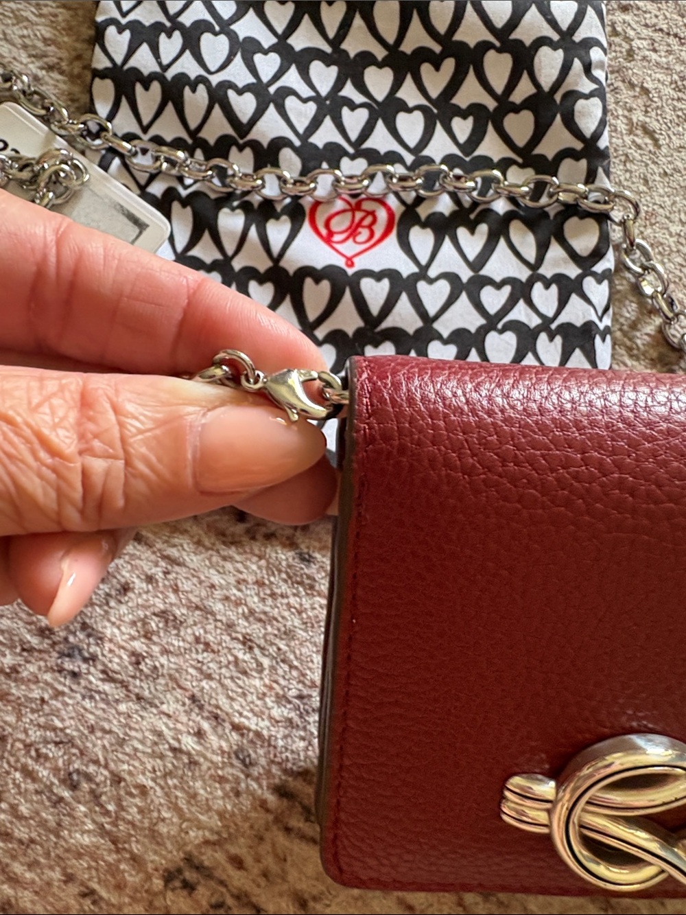 Brighton Chili Pepper Red Leather Crossbody with Silver Twist Emblem - Picture 4 of 6